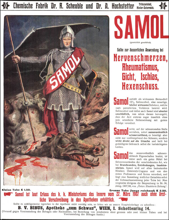 Samol, gegen Nervenschmerzen, Rheumatismus.... Reklame
